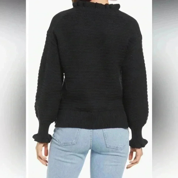 [S]Madewell Black Ruffle-Neck Pullover Sweater in  Cotton-Merino Yarn - Picture 2 of 10